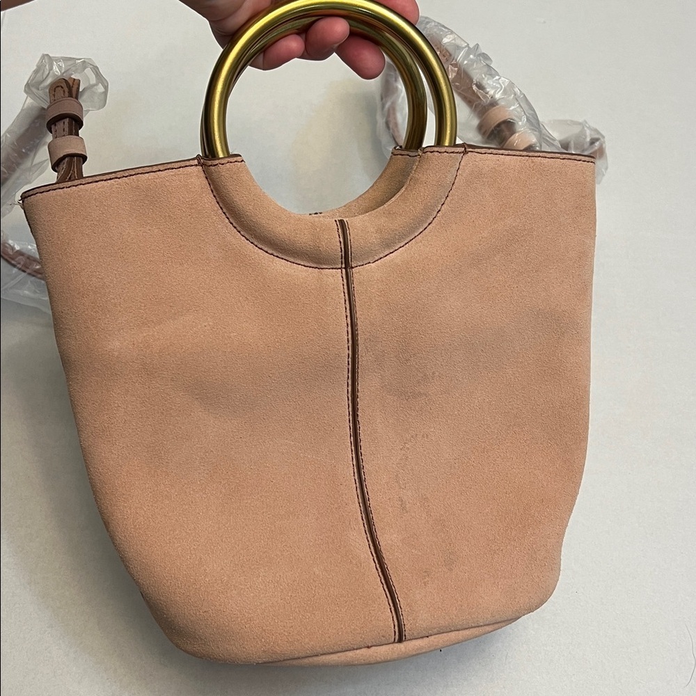 J.CREW SUEDE BUCKET BAG CROSSBODY BLUSH WITH BRASS HANDLES - Picture 13 of 17